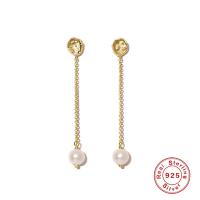 Orecchini 925 Sterling Silver Drop & Dangle, 925 argento sterlina, with perla in plastica, placcato color oro, per la donna, 80mm, Venduto da coppia