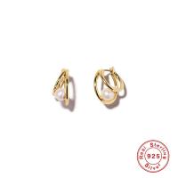 925 Sterling Zilveren Hoop Oorbellen, met Plastic Pearl, gold plated, voor vrouw, 12mm, Verkocht door pair