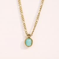 Collier d'acier titane, avec Amazonite, avec 2.36inch chaînes de rallonge, bijoux de mode & pour femme, doré, 18x10mm, Longueur Environ 16.14 pouce, Vendu par PC