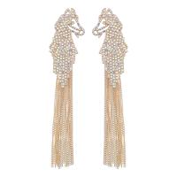 Fashion Fringe Oorbellen, Zinc Alloy, Zebra, hoge kwaliteit verguld en nooit vervagen, mode sieraden & voor vrouw & met strass, gouden, 123x28mm, Verkocht door pair