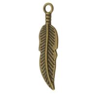 Cink ötvözet Feather Medálok, Tollazat, antik bronz színű bevonattal, egynemű, nikkel, ólom és kadmium mentes, 7x29x1.50mm, Lyuk:Kb 2mm, Által értékesített KG