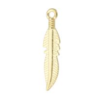 Cink ötvözet Feather Medálok, Tollazat, arany színű aranyozott, egynemű, nikkel, ólom és kadmium mentes, 5.50x24x2mm, Lyuk:Kb 1.5mm, Által értékesített KG