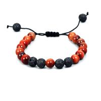 Tigerauge Armband, mit Terylen Schnur & Lava, rund, einstellbar & für den Menschen, gemischte Farben, 8mm, Länge 16-23 cm, verkauft von PC