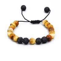 Tiger Eye Armband, met Textiel binnenwerk Cord & Lava, Ronde, verstelbaar & voor de mens, gemengde kleuren, 8mm, Lengte 16-23 cm, Verkocht door PC