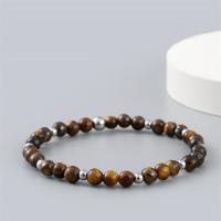 Tiger Eye Armband, med 304 rostfritt stål, Rund, elastisk & för människan, 6mm, Längd 18-20 cm, Säljs av PC