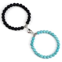 Gemstone Bracciali, pietra preziosa, with ottone, placcato color argento, 2 pezzi & materiali diversi per la scelta & magnetico, nessuno, Lunghezza 7.48 pollice, 2PC/set, Venduto da set