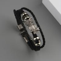 Pulsera de cuero, Cuero de vaca, con aleación de zinc, Búho, chapado, Joyería & unisexo, Negro, 6mm, longitud 21 cm, Vendido por UD