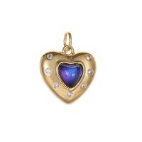 Cubique Pendentif en laiton zircon pavent, avec Oeil de chat, coeur, Placage de couleur d'or, pavé de micro zircon, plus de couleurs à choisir, 14x14mm, Vendu par PC