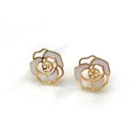 Brass Earring Stud Component Flower gold color plated for woman & enamel & hollow Sold By Pair