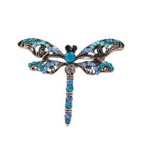 Rhinestone Dealg, Sinc Alloy, Dragonfly, jewelry faisin & do bhean & le rhinestone, gorm, 48x58mm, Díolta De réir PC