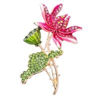 Glazuur broche, Zinc Alloy, Lotus, hoge kwaliteit verguld en nooit vervagen, mode sieraden & voor vrouw & met strass, twee verschillende gekleurde, 52x43mm, Verkocht door PC