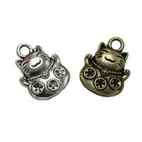 Pendentifs animaux en alliage de zinc, Fortune Cat, Placage, Vintage & unisexe, plus de couleurs à choisir, protéger l'environnement, sans nickel, plomb et cadmium, 12x15mm, Vendu par PC