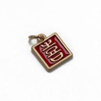 Zinc Alloy émail Pendants, alliage de zinc, rectangle, Placage de couleur d'or, unisexe, rouge, protéger l'environnement, sans nickel, plomb et cadmium, 10x12x1.60mm, Vendu par PC