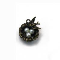 Cink ötvözet Medálok, -val Műanyag Pearl, Bird Nest, antik bronz színű bevonattal, Vintage & egynemű, nikkel, ólom és kadmium mentes, 16x18x6.80mm, Által értékesített PC