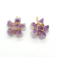 ametista pendente, with ottone, Fiore, placcato color oro, unisex, viola, 36x44mm, Venduto da PC