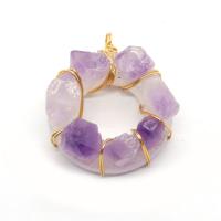 Amethyst Anhänger, mit Messing, Kreisring, goldfarben plattiert, unisex, violett, 35x45mm, verkauft von PC