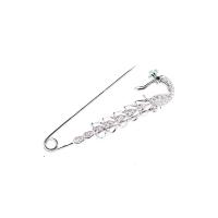 Sinc Alloy Dealga, Kilt PIN, dath airgid plated, do bhean & le rhinestone, airgid, nicil, luaidhe & caidmiam saor in aisce, 77.80x20.70mm, Díolta De réir PC