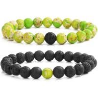 Gemstone Bracelets Lava with Impression Jasper Round handmade elastic & Unisex 8mm Length 7.5 Inch Sold By PC