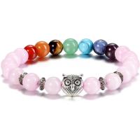 Gemstone Armbånd, Ædelsten, med Zinc Alloy, Owl, sølvfarvet forgyldt, elastisk & forskellige materialer til valg & Unisex, flere farver til valg, 8mm, Længde 7.5 inch, Solgt af PC