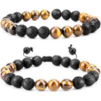 Gemstone Bracciali, lava, with corda di terilene & occhio di tigre, Cerchio, unisex & stili diversi per la scelta, colori misti, 8mm, Lunghezza 7-9.4 pollice, Venduto da PC