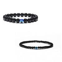 Edelsteen armbanden, Black Stone, met Hars, Boze oog, elastische & verschillende grootte voor keus & voor de mens, zwart, Lengte 7.5 inch, Verkocht door PC