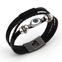 PU leder koord armbanden, met Zinc Alloy, Oog van het Paard, plated, mode sieraden & multilayer & voor de mens, zwart, Lengte 22 cm, Verkocht door PC