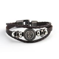 PU Schnur Armbänder, PU Leder, mit Non- magnetische Hämatit & Zinklegierung, Löwe, antik silberfarben plattiert, Modeschmuck & für den Menschen, keine, 6mm, Länge 21 cm, verkauft von PC