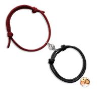 Bracelets cordon en nylon, corde en nylon, avec Aimant & Acier inoxydable 304, Placage de couleur argentée, 2 pièces & Réglable & bijoux de mode & pour le couple, noir et rouge, Longueur 6.7-9.8 cm, Vendu par paire