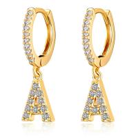 Cubic Zirconia Micro Pave Brass Earring Alphabet Letter 18K gold plated fashion jewelry & micro pave cubic zirconia & for woman nickel lead & cadmium free 20mm Sold By Pair