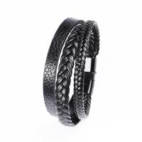 PU Leather Cord Bracelets with 316 Stainless Steel plated fashion jewelry & multilayer & for man 12mm Length 20 cm Sold By PC