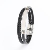 PU Leather Cord Bracelets with 316 Stainless Steel silver color plated fashion jewelry & for man black 10mm Length 20 cm Sold By PC