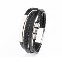 PU Leather Cord Bracelets with 316 Stainless Steel plated fashion jewelry & multilayer & for man 12mm Length 20 cm Sold By PC