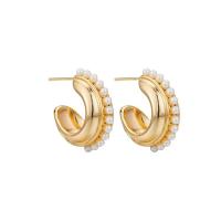 Goujon Laiton, Placage de couleur d'or, pour femme & avec les perles en plastique, 21mm, Trou:Environ 2mm, Vendu par paire