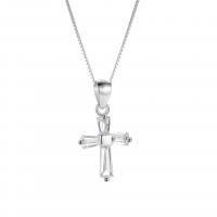 Cubic Zircon Micro bana Sterling Silver Halsband, 925 Sterling Silver, med 1.96 inch extender kedja, Cross, plated, micro bana cubic zirconia & för kvinna, fler färger för val, 12x22mm, Längd Ca 15.74 inch, Säljs av PC