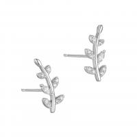 Sterling Silver Jewelry Earring, 925 Sterling Silver, Leaf, plátáilte, do bhean & le rhinestone, dathanna níos mó le haghaidh rogha, 5.40x13.40mm, Díolta De réir Péire