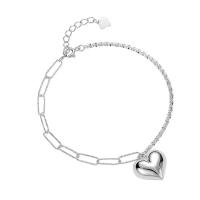 925 Sterling Sølv Armbånd, Heart, for kvinde, sølv, 14.80x15.50mm, Længde Ca. 6.69 inch, Solgt af PC