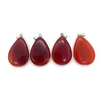 Red Agate vedhæng, med Messing, Teardrop, Naturligt & du kan DIY, rød, 20x30mm, Solgt af PC