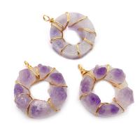 Amethyst Anhänger, mit Harz & Messing, Kreisring, goldfarben plattiert, unisex, violett, 36x48mm, verkauft von PC