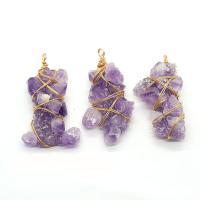 Amethyst Anhänger, mit Harz & Messing, Unregelmäßige, goldfarben plattiert, unisex, violett, 30x60-35x65mm, verkauft von PC