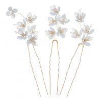 Palillos para el Cabello, fundición, con alambre de latón & Cristal & Acrílico, chapado en color dorado, tres piezas & regalo de boda & para mujer, dorado, libre de níquel, plomo & cadmio, 110x30mm, 3PCs/Set, Vendido por Set