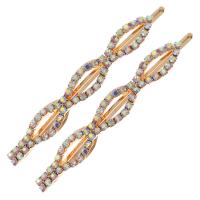 Barrette, alliage de zinc, Placage de couleur d'or, pour femme & avec strass, doré, protéger l'environnement, sans nickel, plomb et cadmium, 70x10mm, Vendu par paire