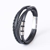 PU Leather Cord Bracelets with 316 Stainless Steel silver color plated fashion jewelry & multilayer & for man black 10mm Length 20 cm Sold By PC