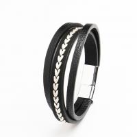 PU Leather Cord Bracelets with 316 Stainless Steel plated fashion jewelry & multilayer & for man 10mm Length 20 cm Sold By PC