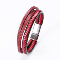 cuir PU bracelet, avec Acier inoxydable 316, Placage, bijoux de mode & multicouche & pour homme, plus de couleurs à choisir, 12mm, Longueur 20 cm, Vendu par PC