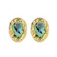 Boucles d'oreilles coquillage, laiton, avec coquillage, Plat rond, Plaqué d'or 14K, bijoux de mode & pour femme, plus de couleurs à choisir, protéger l'environnement, sans nickel, plomb et cadmium, 12x16mm, Vendu par PC