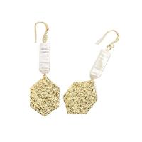 Boucles d'oreilles en perles d'eau douce, laiton, avec perle d'eau douce cultivée, hexagone, Plaqué d'or 14K, bijoux de mode & pour femme, doré, protéger l'environnement, sans nickel, plomb et cadmium, 70x20mm, Vendu par paire