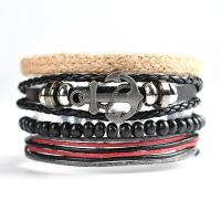 PU Cord Armband, Zink Alloy, med PU, Anchor, plated, 4 stycken & Längd justerbar & mode smycken & för människan, blandade färger, nickel, bly och kadmium gratis, 35mm, Såld Per Ca 19-28 cm Strand