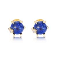 925 Sterling Sølv Stud Earring, med Lapis Lazuli, forgyldt, Micro Pave cubic zirconia & for kvinde, flere farver til valg, 6.35mm, Solgt af par