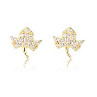 925 Sterling Silver Stud Earring, Leaf, plated, micro bana cubic zirconia & för kvinna, fler färger för val, 9mm, Säljs av Par