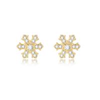 925 Sterling Sølv Stud Earring, Snowflake, forgyldt, Micro Pave cubic zirconia & for kvinde, flere farver til valg, 7.48x7.48mm, Solgt af par